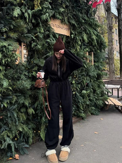 Zekye Woman Clothing New Fashion Long-sleeved Jumpsuit Women's Casual Semi-open Elastic Waist Jumpsuit Elegant Woman Jumpsuit
