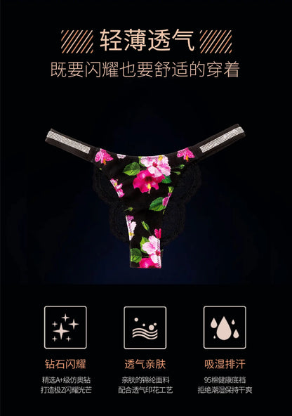 Fashion Sparkling Rhinestone Lace Thong Women's Low Waist Sexy Women's Underwear Women's Thong Clearance items,limited quantity,