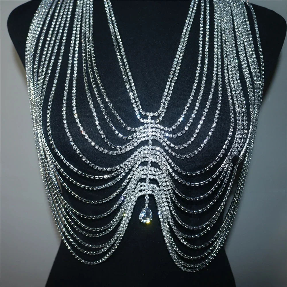 2022 New Crystal Tassel Drop Pendant Top Body Chain Bra for Women Luxury Rhinestone Body Bralette Chest Chain Bikini Jewelry