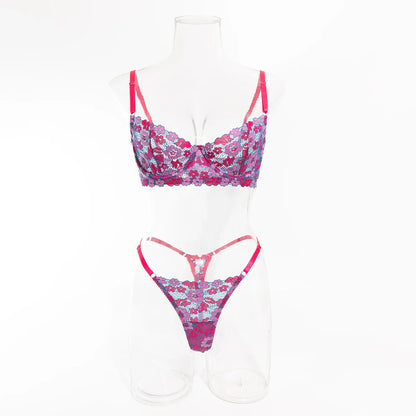 Aesthetic Floral Erotic Lingerie Set with Multi-color Lace Deluxe Comfortable Underwear with Thong