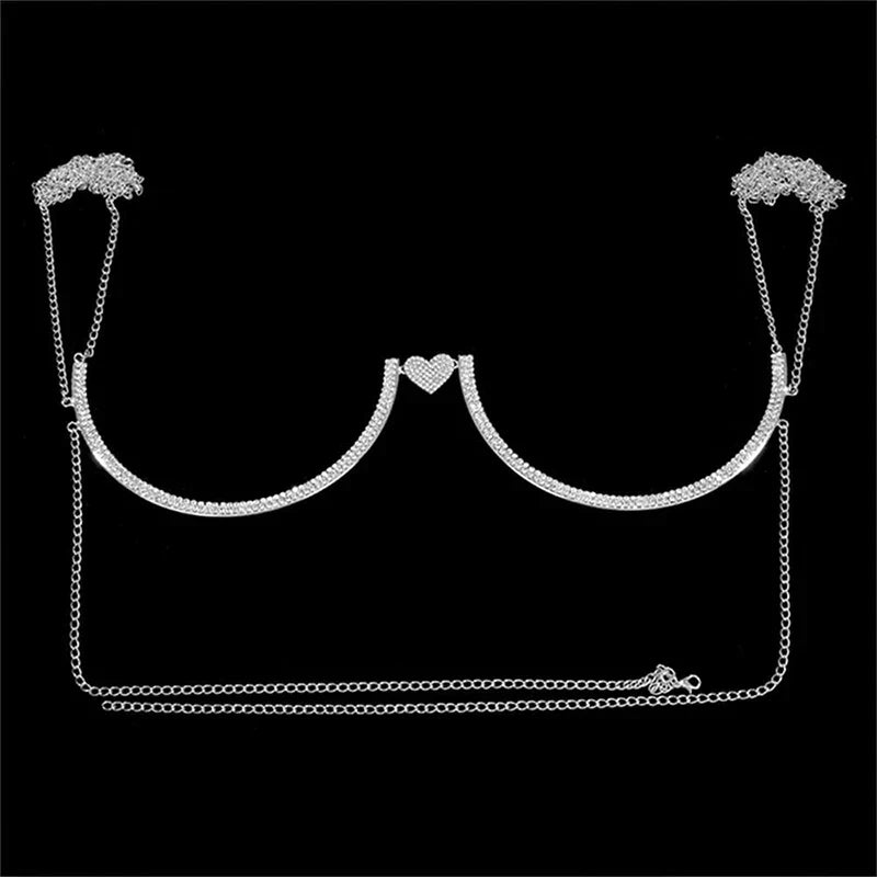 Stonefans Heart Rhinestone Chest Bracket Body Jewelry Bra Chain For Women Chain Top Bikini Halter Bra New Banquet Breast Support