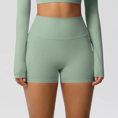 Women Sports Short With PocketedYoga Legging Shorts Squat Proof High Waist Fitness Tight Shorts Quick Drying Cycling Workout Gym