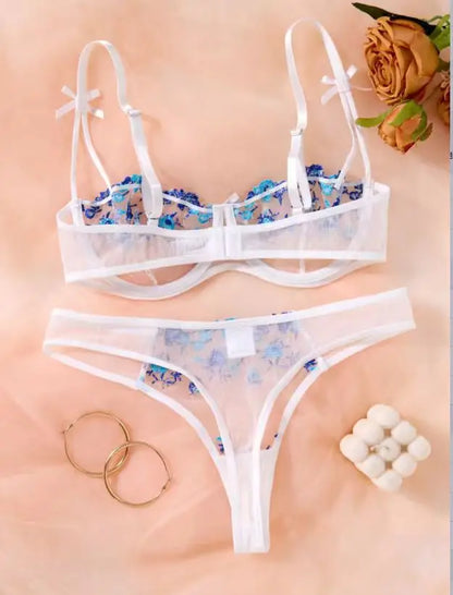 Night Beautiful Sexy Women 2 Piece floral Embroidery Underwear Sexy Erotic lingerie underwear Set
