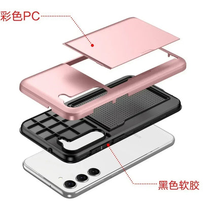 For Samsung Galaxy S25 S24 Ultra S22 Plus S23 S21 S20 FE Note 20 A17 A55 Wallet Cover Card Holder Slot Shockproof Phone Case