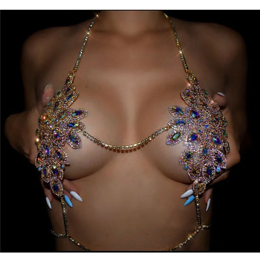 Women's Body Jewelry Body Chain Rhinestone Bikini Flower-Shaped Chest Chain Underwear Sexy Nightclub Party Dance Underwear