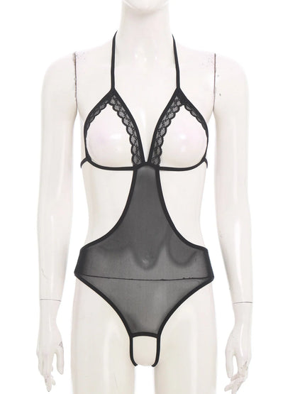 Adult Women Sheer Mesh Teddies Breast Hollow Out Opening Butt Flaunting Bodysuits Leotard for Exotic Dating Role Play Nightwear