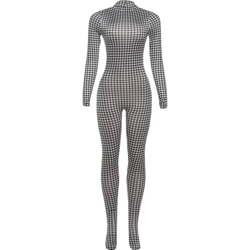 Weird Puss Sexy Foot Jumpsuit Women Snake Print Autumn Trend o-Neck Full Sleeve Stretch Skinny Street Clubwear Zip Slim Overalls