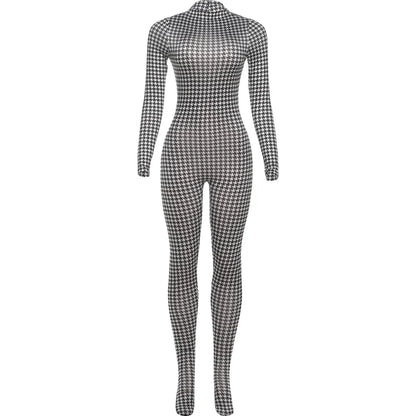 Weird Puss Sexy Foot Jumpsuit Women Snake Print Autumn Trend o-Neck Full Sleeve Stretch Skinny Street Clubwear Zip Slim Overalls