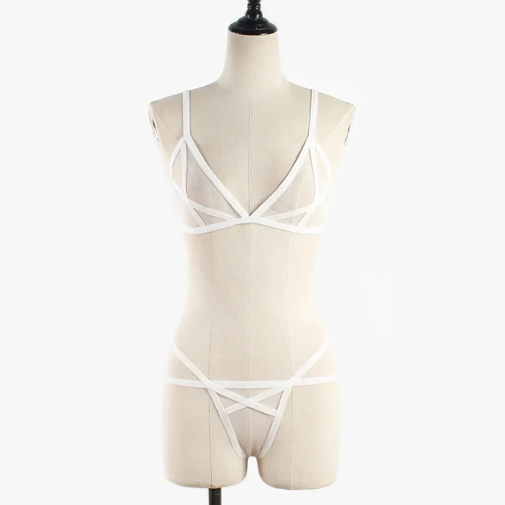 Women Sexy Lingerie Corset Solid Erotic Mesh Transparent Bra Panty Lingerie Underwear Set Lenceria Erotica Mujer Sexi Babydoll