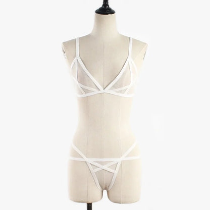 Women Sexy Lingerie Corset Solid Erotic Mesh Transparent Bra Panty Lingerie Underwear Set Lenceria Erotica Mujer Sexi Babydoll
