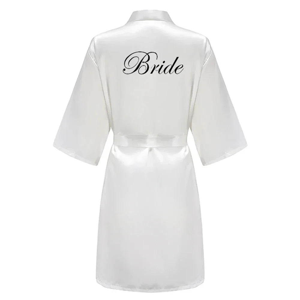 Wedding Party Team Bride Robe With Black Letters Kimono Satin Pajamas Bridesmaid Bathrobe SP003