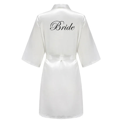 Wedding Party Team Bride Robe With Black Letters Kimono Satin Pajamas Bridesmaid Bathrobe SP003