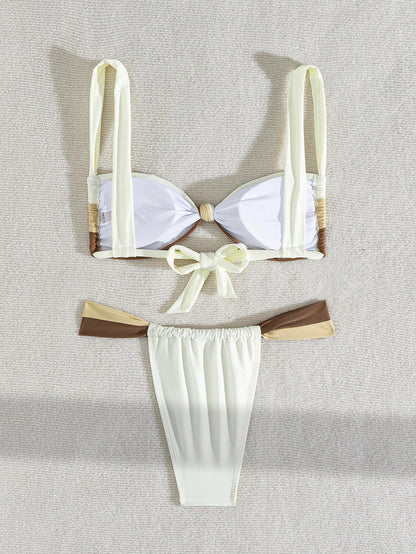 Vigoashely 2025 Sexy Solid Patchwork Bikini Strapped Push Up Swimsuit Women High Cut Thong Swimwear Lady Brazilian Bathing Suit