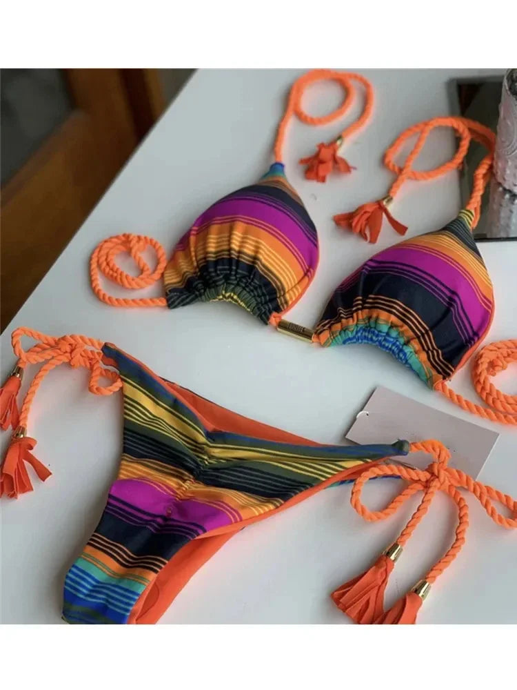 Sexy Swimsuit Women Triangle Bikinis Set Thong Bandage Swimsuits Solid Color bathing suit  Two Piece String Swimear Beach Wear