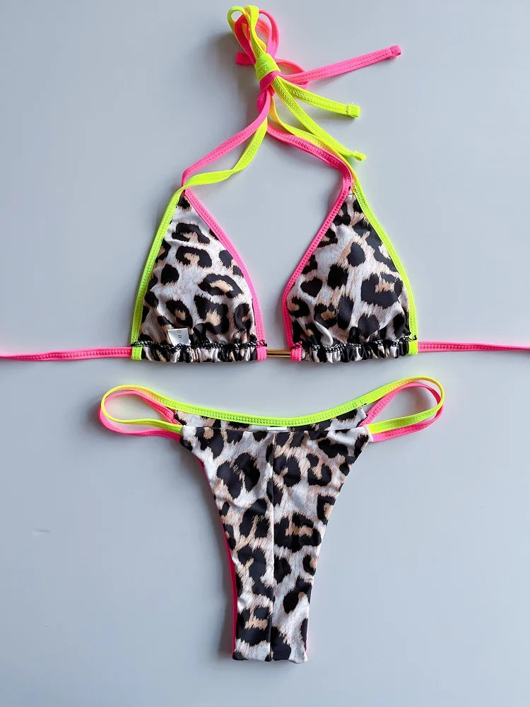 RUOTONGSEPT 2023 Sexy Spliced Swimsuit Women Swimwear Tiger Stripe Print Micro Bikini Set Brazilian Biquinis Beach Bathing Suit