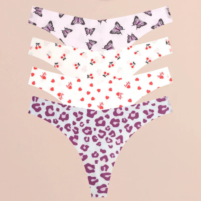 FINETOO 4Pcs Ultra Soft Underwear For Women Sexy Graphic Print Seamless Thongs Female Stretch Leopard G Strings Comfort Lingerie