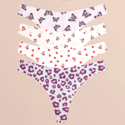 FINETOO 4Pcs Ultra Soft Underwear For Women Sexy Graphic Print Seamless Thongs Female Stretch Leopard G Strings Comfort Lingerie