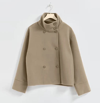 Urban Black Woolen Blend Coats Women Stand Collar Single-breasted Long Sleeve Thick Warm Jacket 2025 Autumn Winter Lady Outwear
