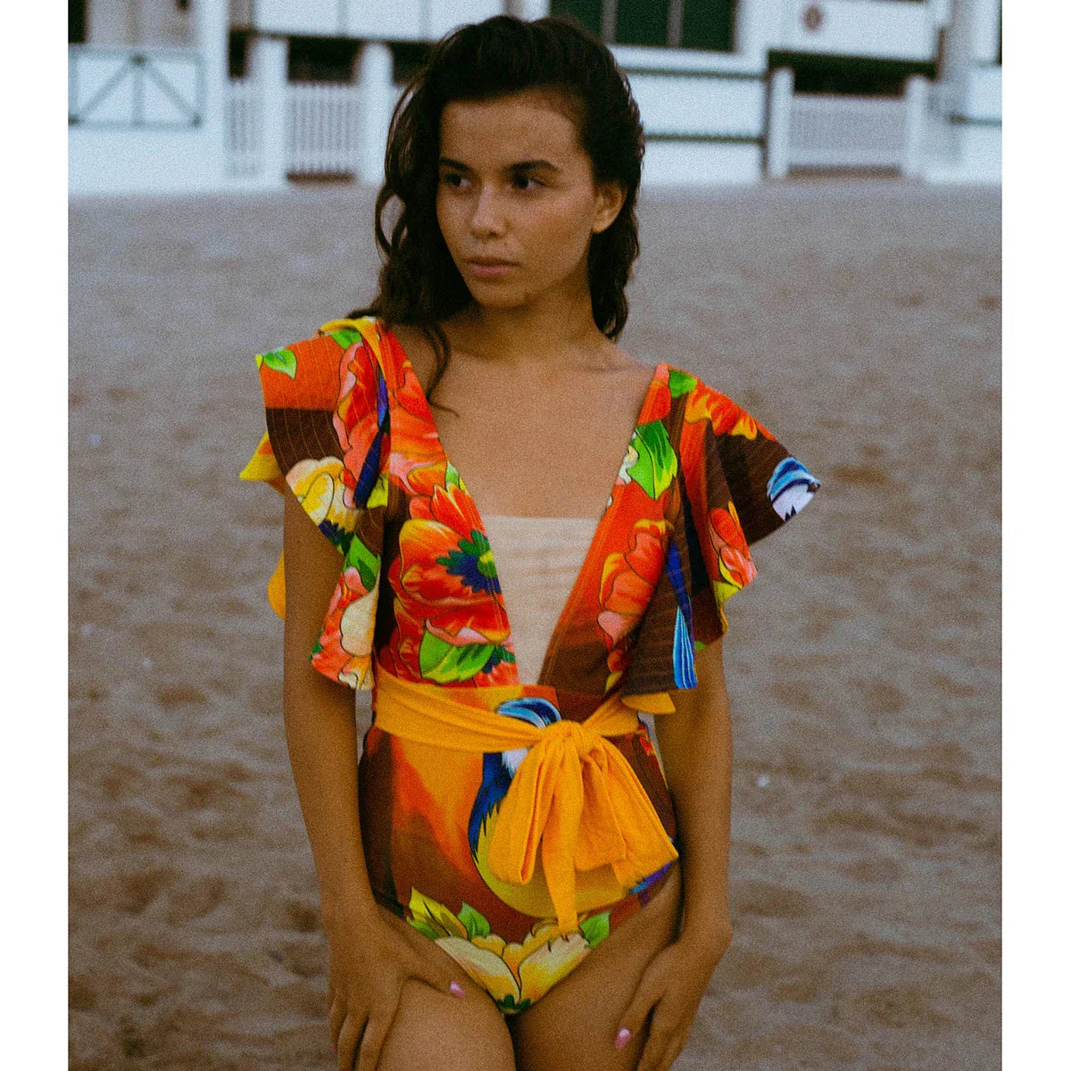 2025 New Sexy V-Neck One Piece Swimsuit Belt Swimwear Women Ruffle Monokini Push Up Swim Suit Colorful Bathing Suit Female Beach