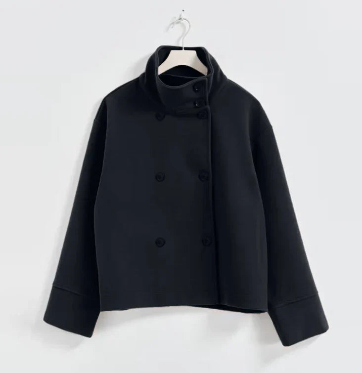Urban Black Woolen Blend Coats Women Stand Collar Single-breasted Long Sleeve Thick Warm Jacket 2025 Autumn Winter Lady Outwear