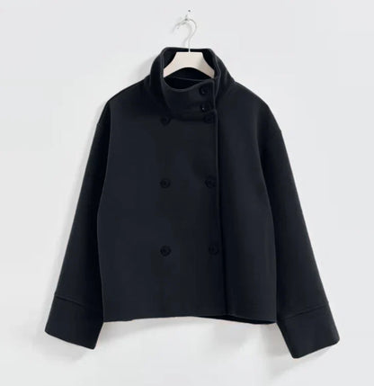 Urban Black Woolen Blend Coats Women Stand Collar Single-breasted Long Sleeve Thick Warm Jacket 2025 Autumn Winter Lady Outwear