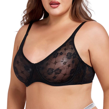 Sexy Womens Bras Lace Sheer Brassiere Plus Size Bra Female Underwire Underwear Lingerie BH Tops B C D E F Cup
