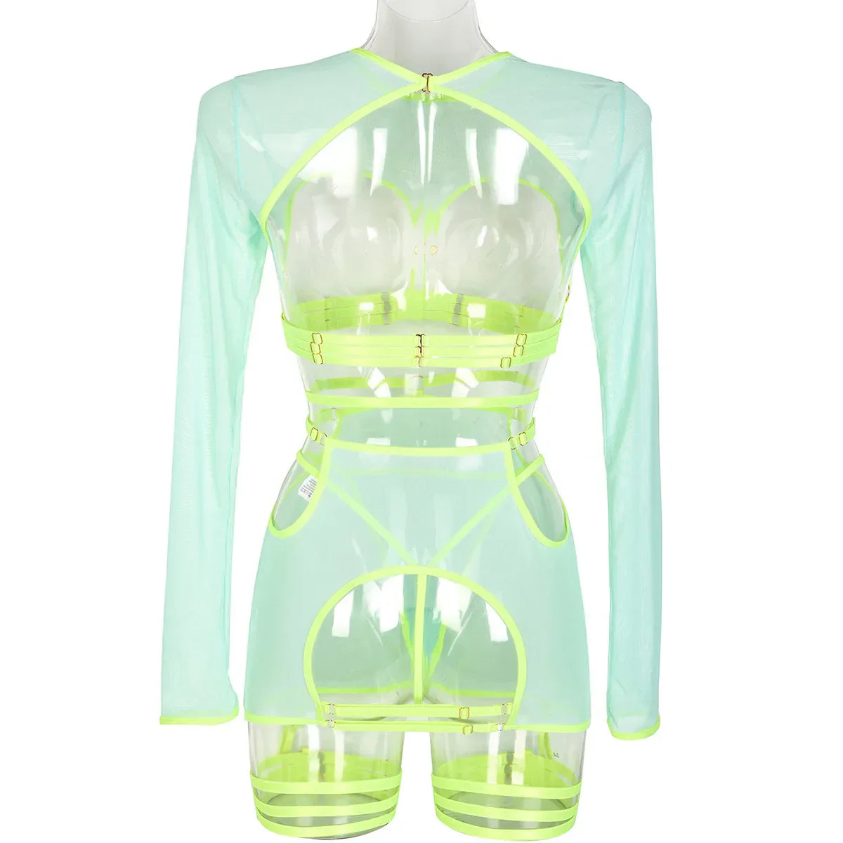 Diccvicc Long Sleeve Lingerie Sexy Sheer Mesh Porn Top Crotchless Skirt Naked Bandage Women Underwear Uncensored Erotic Costume