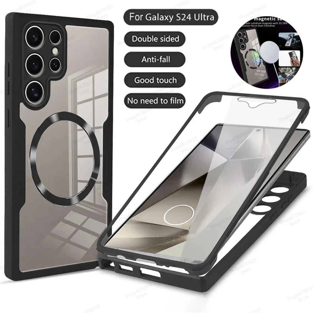 360° Full Shockproof Magsafe Case for Samsung Galaxy S25 S24 S23 S22 S21 Ultra Plus FE Wireless Charging Transparent Cover