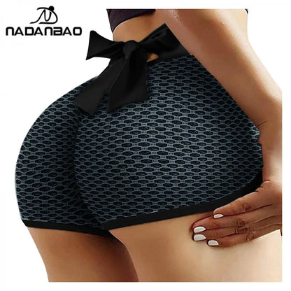 Nadanbao Sexy Checkered High Waist Peach Hip Yoga Pants Honeycomb Fitness Shorts Back Waist Bow Three-Point Yoga Shorts 2025