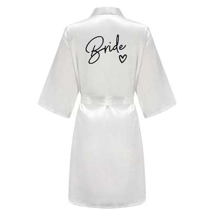 Wedding Party Team Bride Robe With Black Letters Kimono Satin Pajamas Bridesmaid Bathrobe SP003