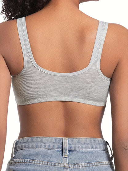 Women's Bra Wire-Free Front Closure Solid Color Full Coverage Fixed Cups More Considerate for Middle-Aged And Elderly Individual