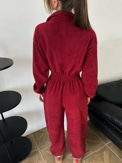 Zekye Woman Clothing New Fashion Long-sleeved Jumpsuit Women's Casual Semi-open Elastic Waist Jumpsuit Elegant Woman Jumpsuit
