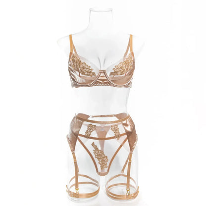 Ellolace Fancy Lingerie Floral Lace Ensemble Brazilian Underwear Attractive Chest Suspenders Sexy Hot Sissy Outfit