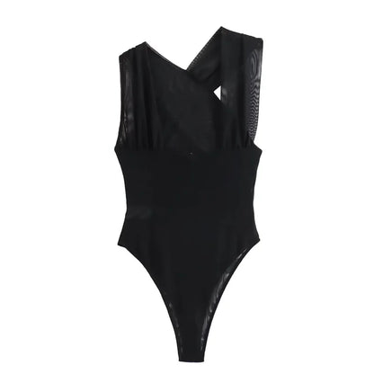 MUJER 2025 Woman Body Leopard Print Mesh Sleeveless Bodysuit Women Summer Tulle Off Shoulder Tight Bodysuit Lingerie Sexy Body