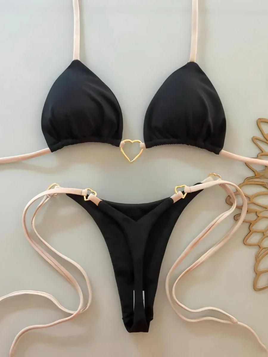Para Praia 6 Colors Solid Brazilian Bikini Micro Swimwear T-back Swimsuit Women Sexy Biquini 2025 Thong Bikini Set Bathing Suit