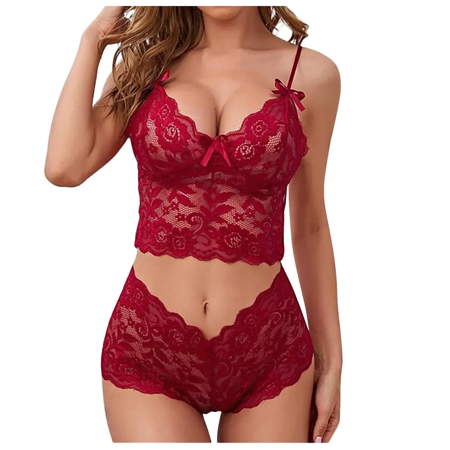 New 2Pcs/Set Women Lingerie Women Bra Sexy Breathable Lace Two Piece Lace Bra Nightwear Sets For Female With Bow Ropa De Mujer