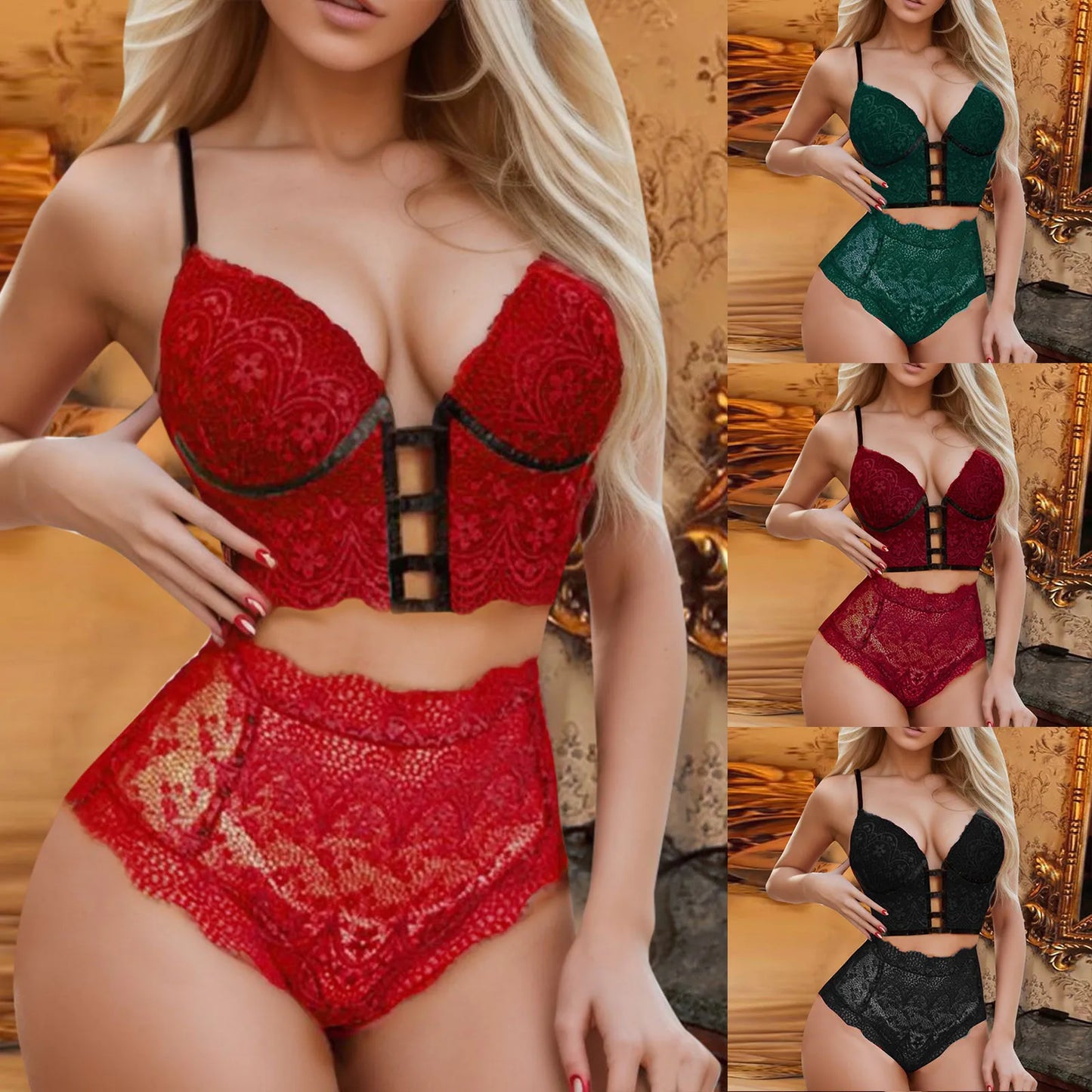 Lace Sexy Lingerie Sets For Women 2 Piece Sexy Bandage Lace Wireless Set Hollow Erotic Costumes секси комплект женского белья