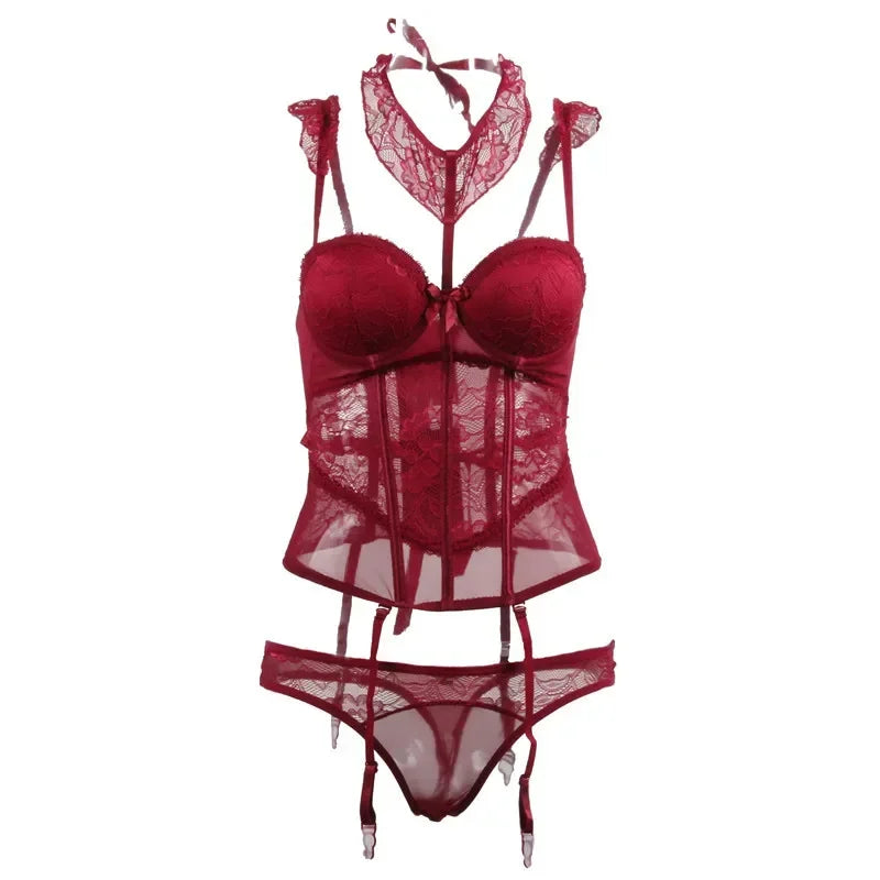 Sexy Fashion Lingerie Tight Fitting Lace Bodysuit Women's Underwear Sets Sexy Bra Set Transparent Thin Erotic Lingerie