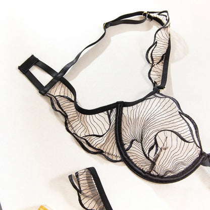 Diccvicc Sexy Bra 2 Pieces Leaf Inspired Lace Pattern Sheer Mesh Low Rise Panty Women Underwear Set See Through Daring Lingerie
