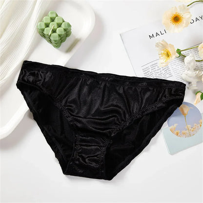 Ladies Frill Trim Satin Ice Silk Seamless No Show Underwear Invisible Briefs Plus Size Women's Panties S/M/L/XL