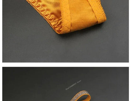 Sexy Silk Satin Thongs Hollow Out Fashion Solid Color Panties Cotton Crotch Low Waist Breathable Pure Color Women's Underwear