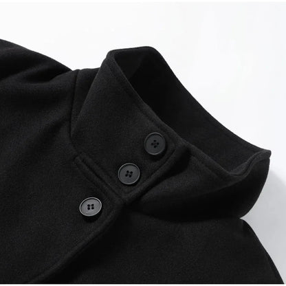 Urban Black Woolen Blend Coats Women Stand Collar Single-breasted Long Sleeve Thick Warm Jacket 2025 Autumn Winter Lady Outwear