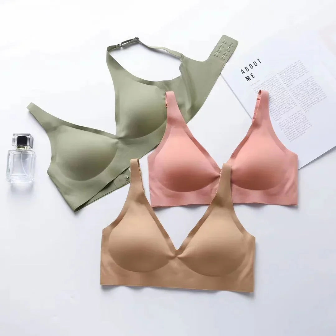 Seamless Ladies Underwear V-neck No Steel Ring Small Chest Gathered Adjustable Small Comfortable Thin Top Bra