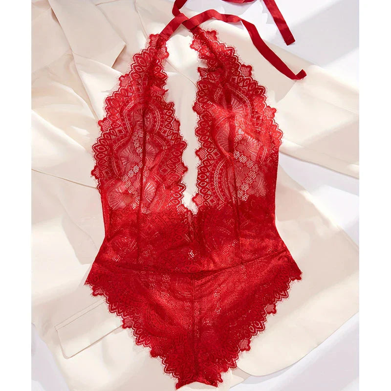 Sexy Lace Women's Clothing Bodysuit Woman 2024 New Collection Deep V Perspective Backless Underwear One-piece Corset Hot Costume