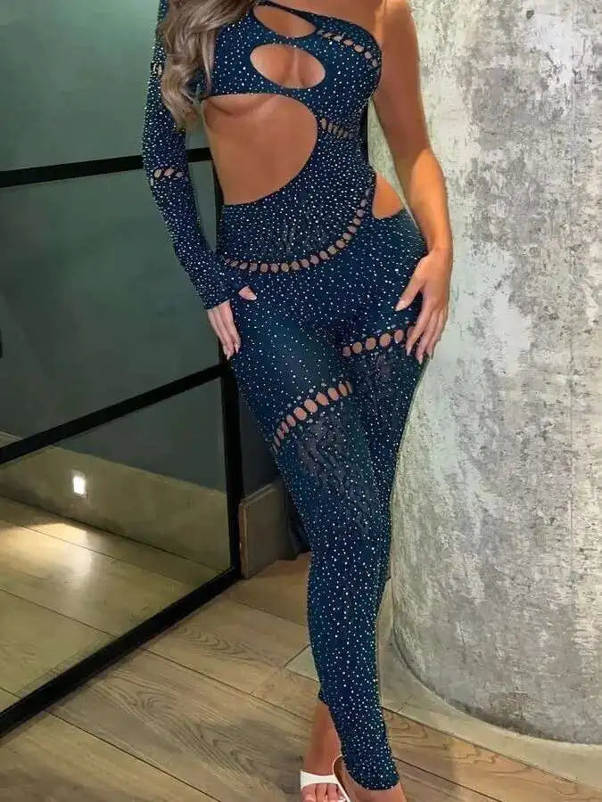 Hot Stamping Bodystocking Lingerie Sparkling crystal Jumpsuit Mesh Body Suits For Women Romper Jumpsuits Mesh Lace Sheer A4HM