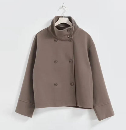 Urban Black Woolen Blend Coats Women Stand Collar Single-breasted Long Sleeve Thick Warm Jacket 2025 Autumn Winter Lady Outwear
