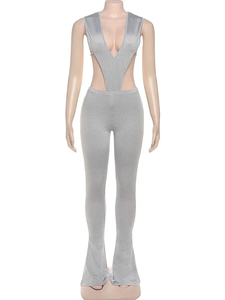 Weird Puss Sexy Hipster Women Tracksuit 2 Piece Set Deep V-Neck Sleeveless Bodysuit+Leggings Matching Hipster Streetwear Outfits