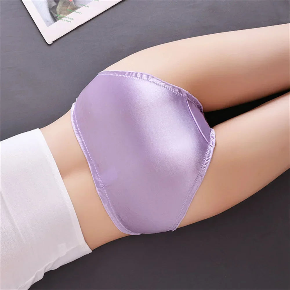 Ladies Frill Trim Satin Ice Silk Seamless No Show Underwear Invisible Briefs Plus Size Women's Panties S/M/L/XL