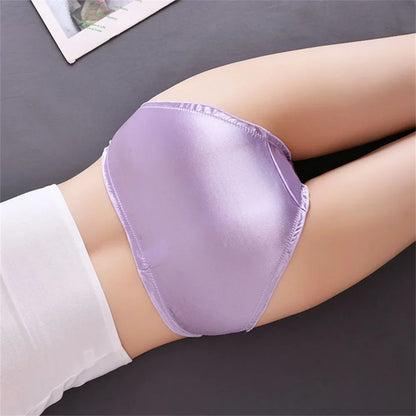 Ladies Frill Trim Satin Ice Silk Seamless No Show Underwear Invisible Briefs Plus Size Women's Panties S/M/L/XL