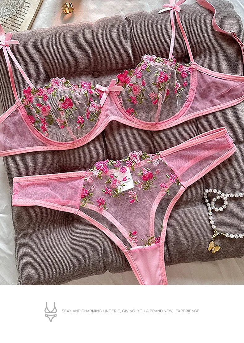 New Sexy Lace Floral Lingerie Set Women's Underwear Transparent Bra Party Sets Lace Lingerie Bra Set Underwear Set S-XL Size